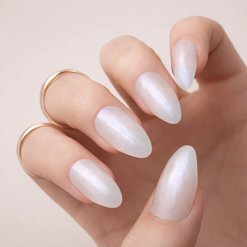 Faux Ongles Blanc Chrome Amande Mi-Longs