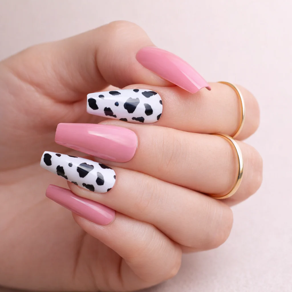 Faux Ongles Rose Vache Ballerine Longs