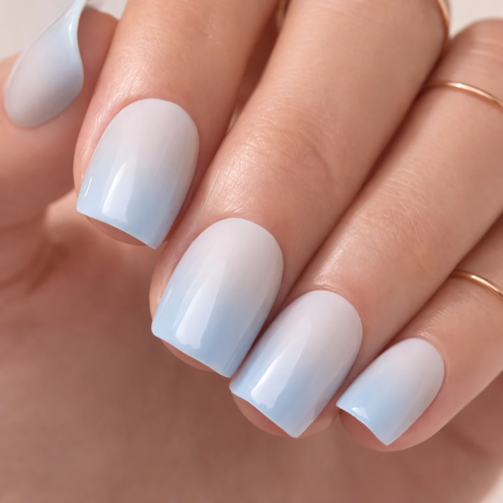 Faux Ongles Dégradé Bleu Carrés Courts