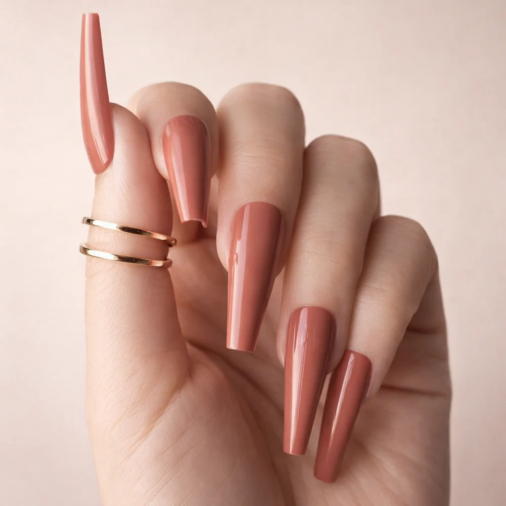 Faux Ongles Roses Brillant Longs
