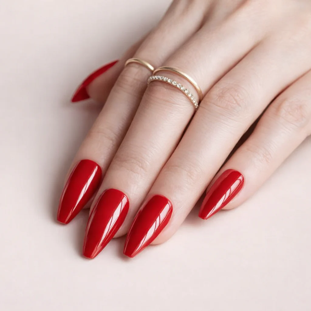Faux Ongles Rouge Ballerine Longs