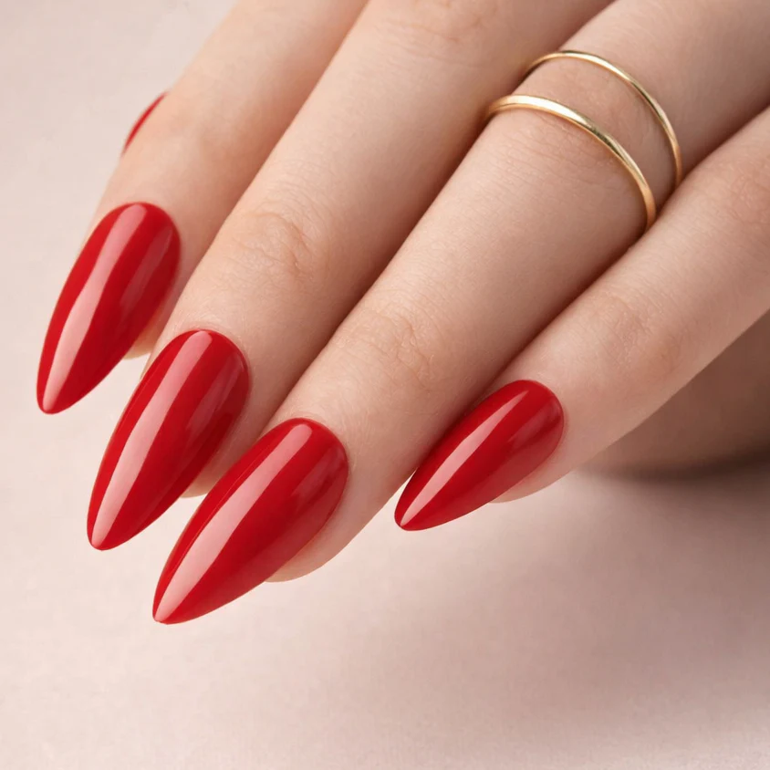 Faux Ongles Rouge Amande Mi-Longs