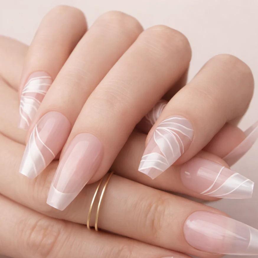 Faux Ongles Nacrés Ballerine Longs - Image 2