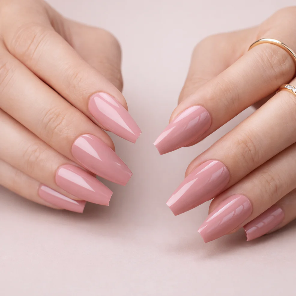 Faux Ongles Rose Ballerine Longs