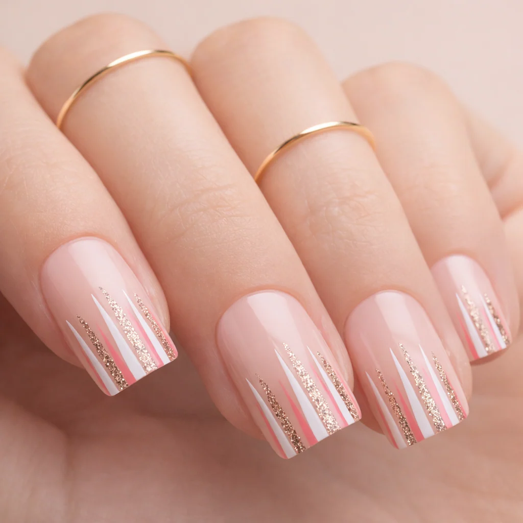 Faux Ongles Rose avec Paillettes Carrés Courts