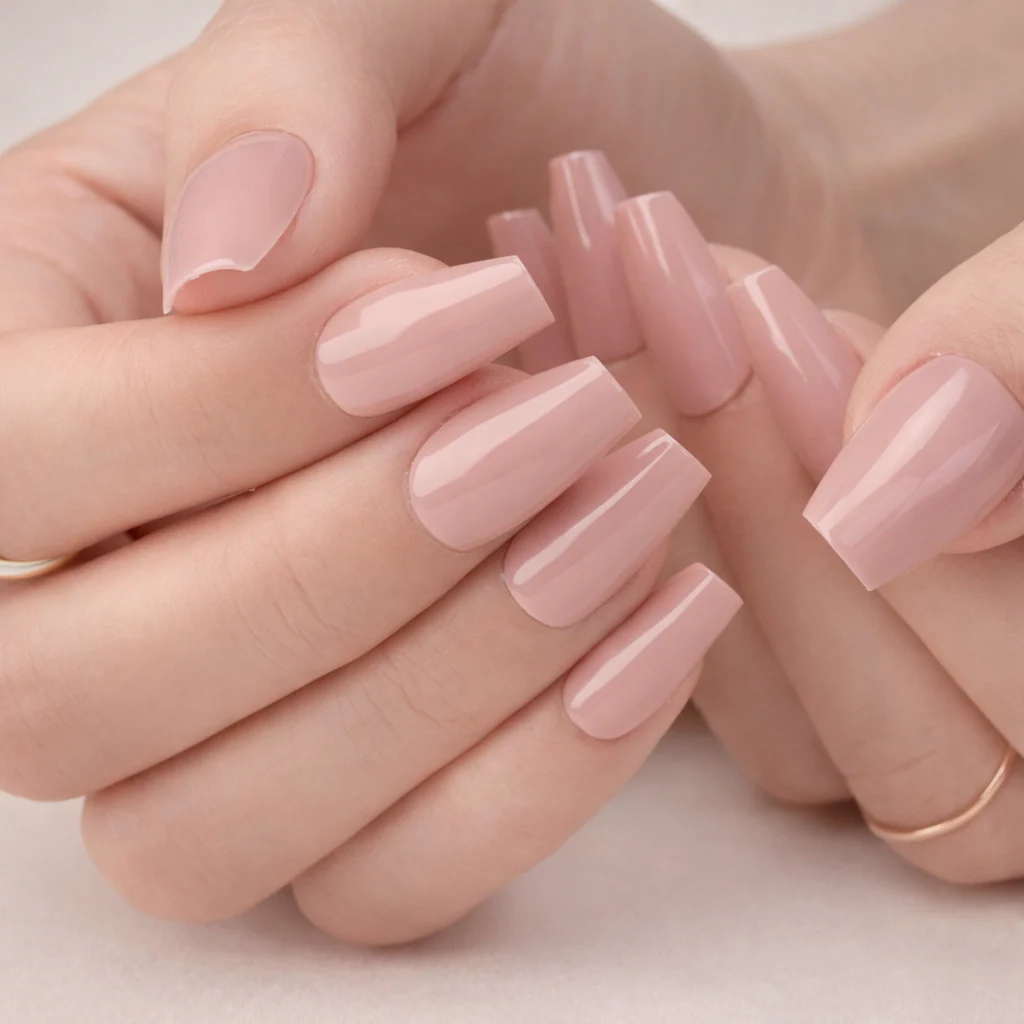 Faux Ongles Rose Pâle Carré Mi-Longs