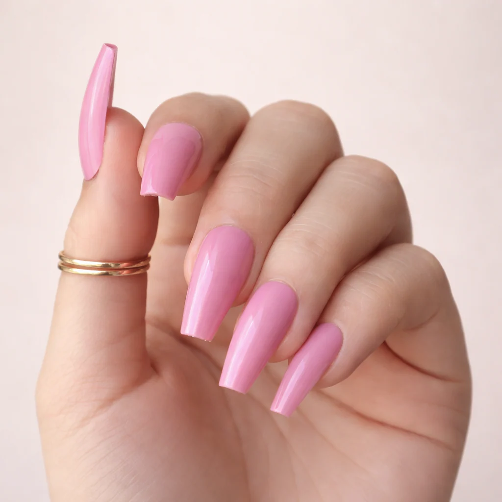 Faux Ongles Roses Brillants Ballerine Longs
