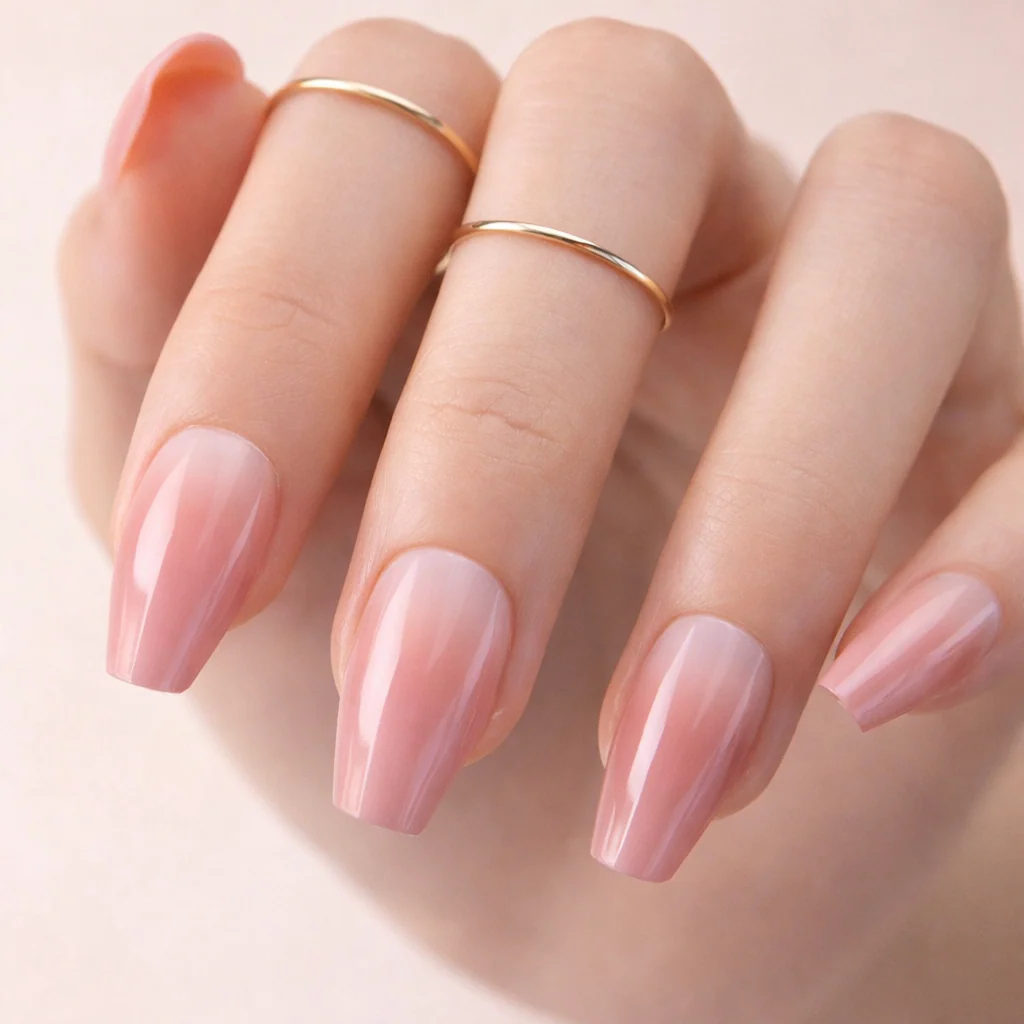Faux Ongles Roses Dégradé Ballerine Mi-Longs