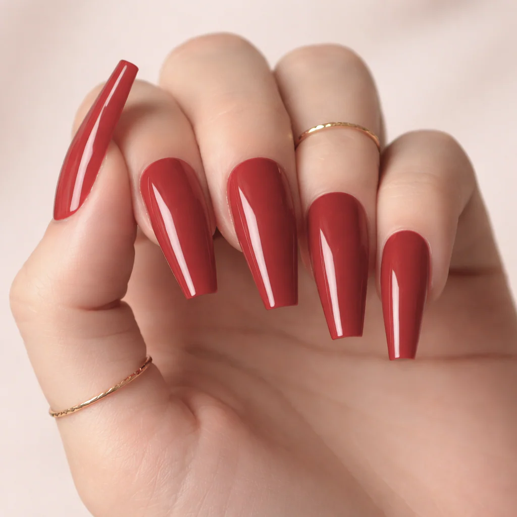 Faux Ongles Rouge Brilliantes Ballerine Longs