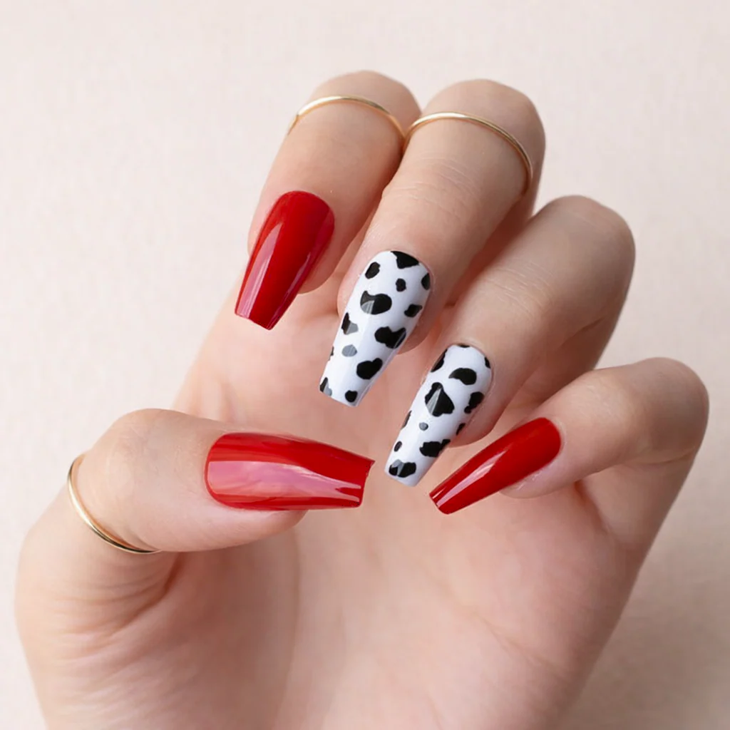 Faux Ongles Rouge Vache Ballerine Longs