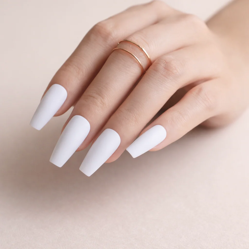 Faux Ongles Blancs Mats Ballerine Longs